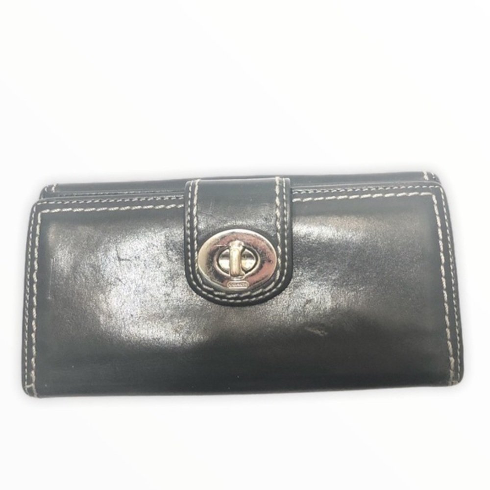 Coach black leather turnlock wallet